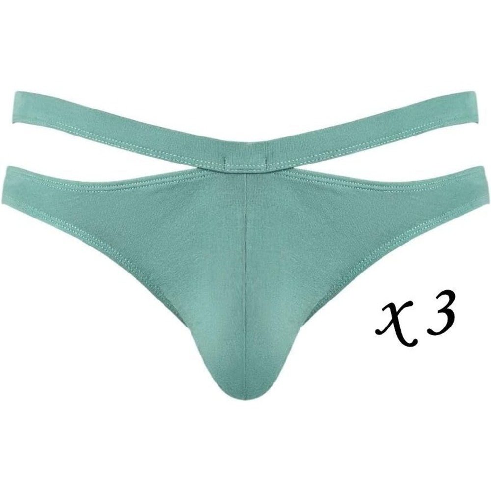 3 Pairs Male Power Men's Rayon Cutout Thong Briefs - Green - L/XL 36/42